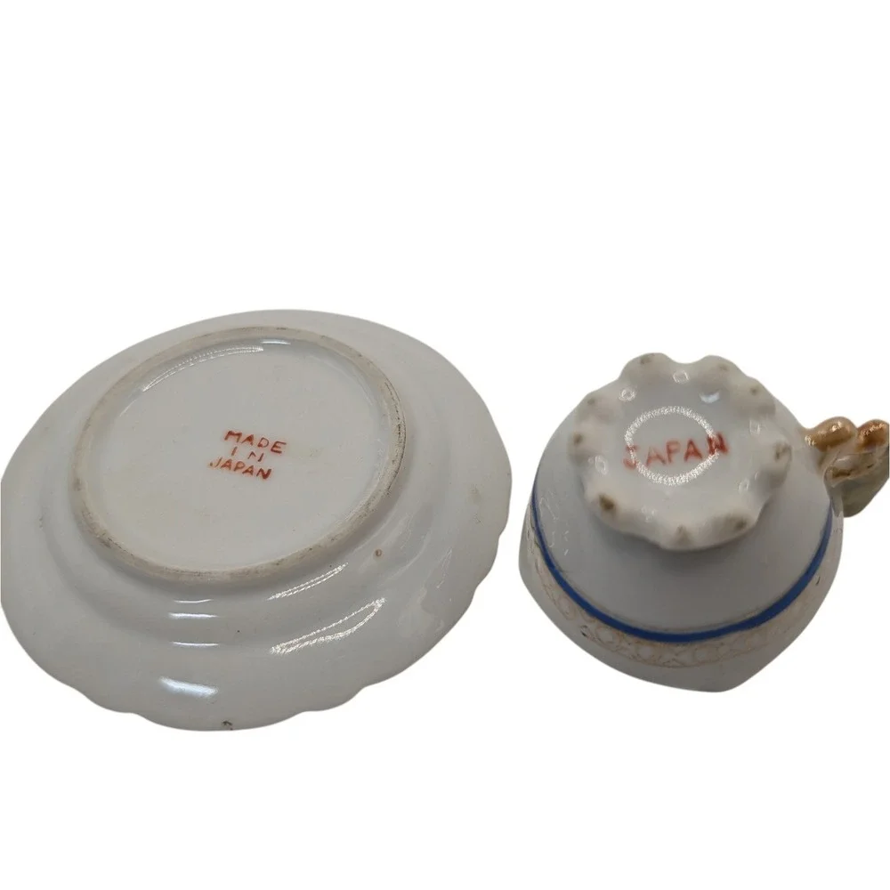 Vintage Demitasse Cup and Saucer Bird on‎ Handle Mid Century Modern Japan SEE